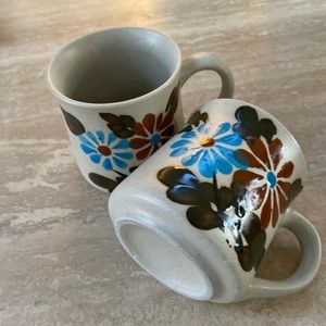 Tonala Mexican pottery pair of mugs Daisy Wild Flower